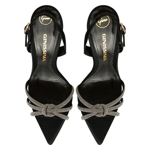 Satin Leather Black Heels w/Crystal Detailing(originally $439) Ginissima ‘Daisy’ - Picture 3 of 4